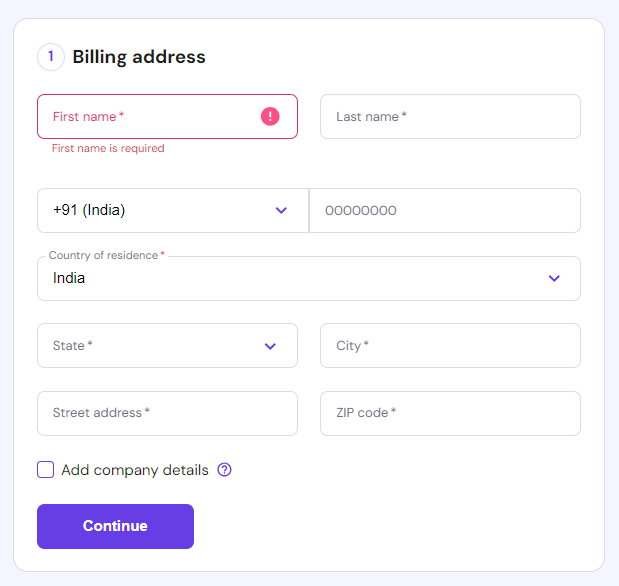 Hostinger checkout page